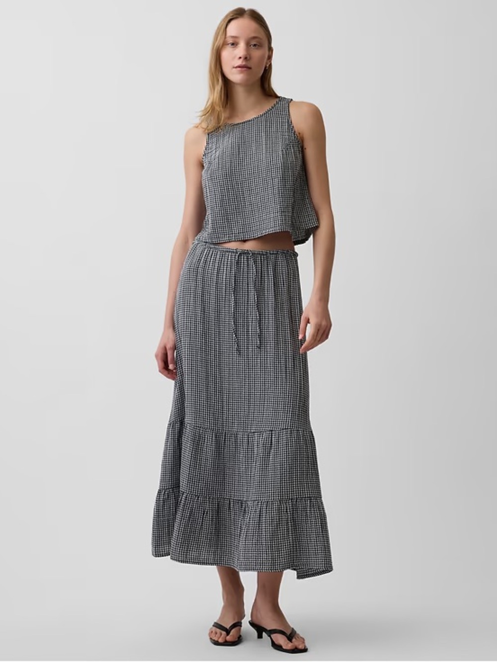 Gap Cotton Gauze Gingham Tiered Easy
Maxi Skirt Black & White